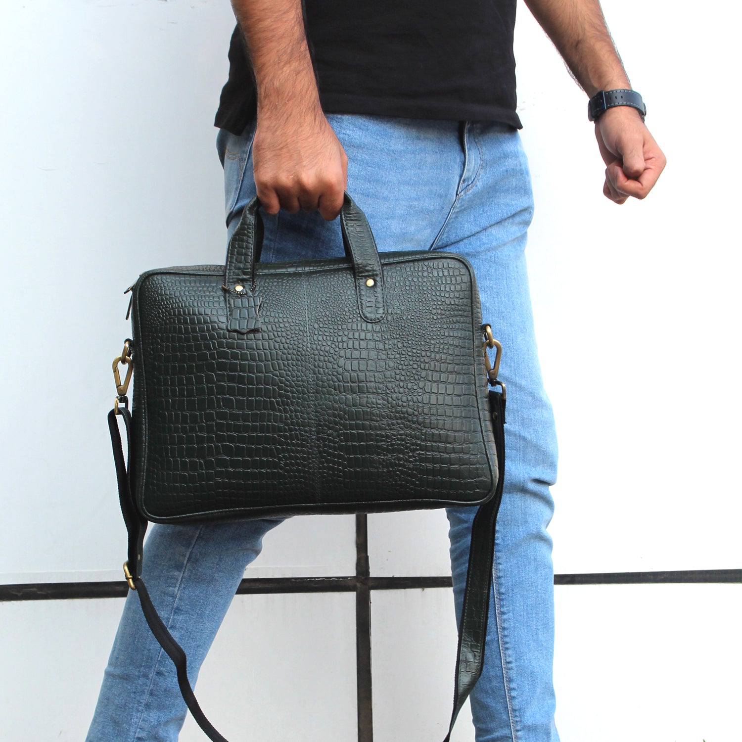 Genuine Leather Laptop Bag 14 inches Crocodilian texture Briefcase Men/Women Handmade Messenger Adjustable Shoulder Bag for Business Office Travel Genuine Leather Laptop Bag 14 inches Crocodilian texture Briefcase Men/Women Handmade Messenger Adjustable Shoulder Bag for Business Office Travel